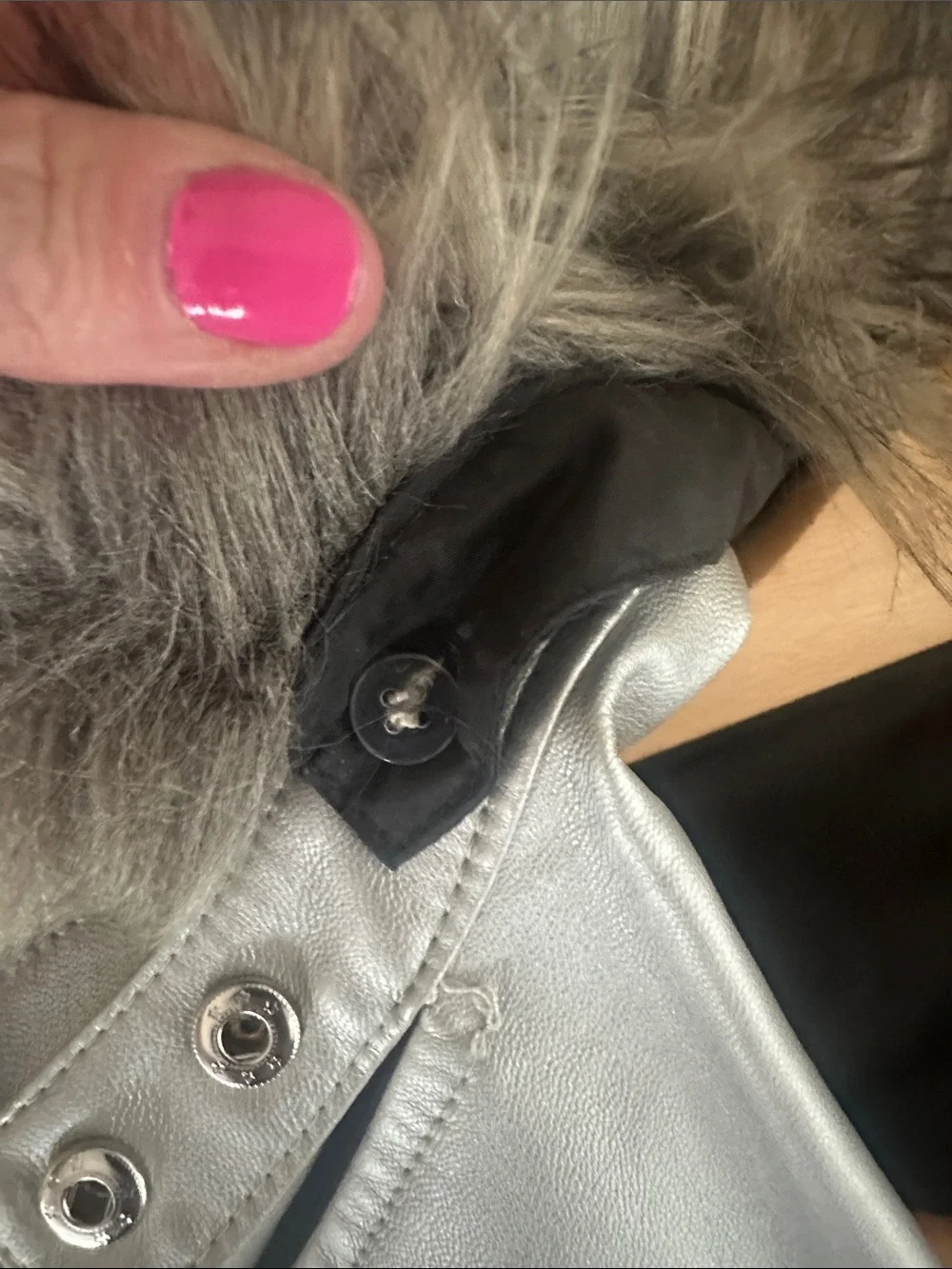 a.n.a Silver Faux-Leather Moto Jacket with Faux-Fur Collar